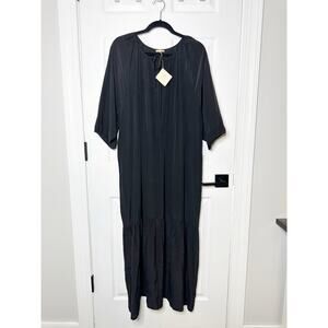 Matta New York 100% Silk Lagenlook Relaxed Oversized Maxi Dress M/L Black